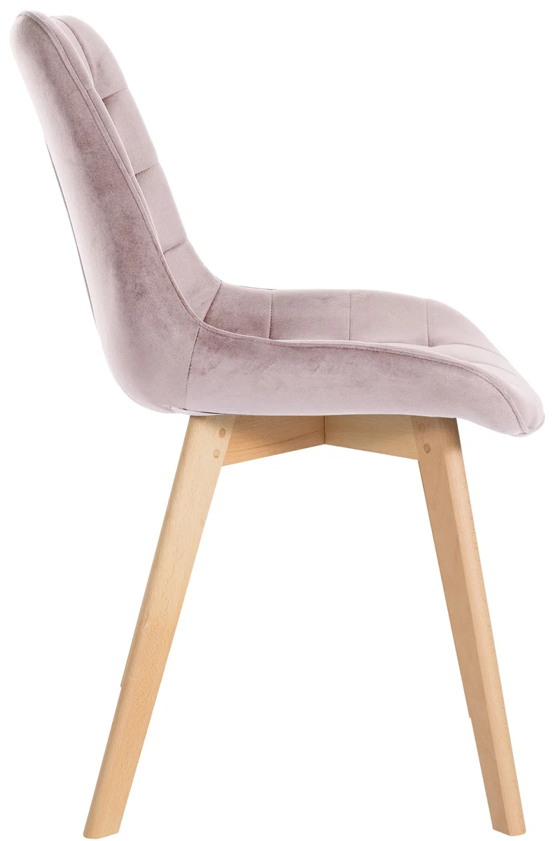 Chaise de salle à manger x1 design scandinave coutures carrées en velours rose pieds en bois clair 10_0002189