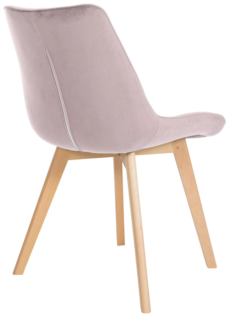 Chaise de salle à manger x1 design scandinave coutures carrées en velours rose pieds en bois clair 10_0002189