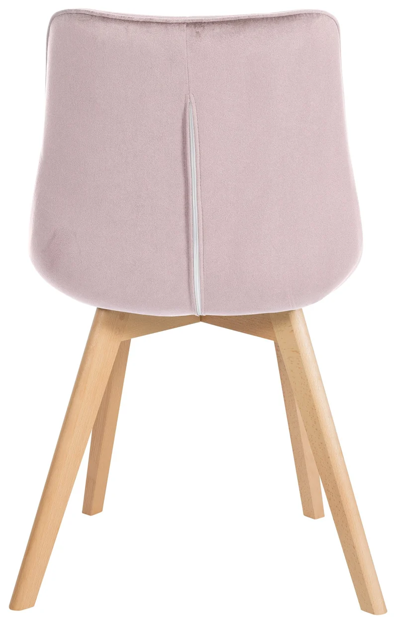 Chaise de salle à manger x1 design scandinave coutures carrées en velours rose pieds en bois clair 10_0002189