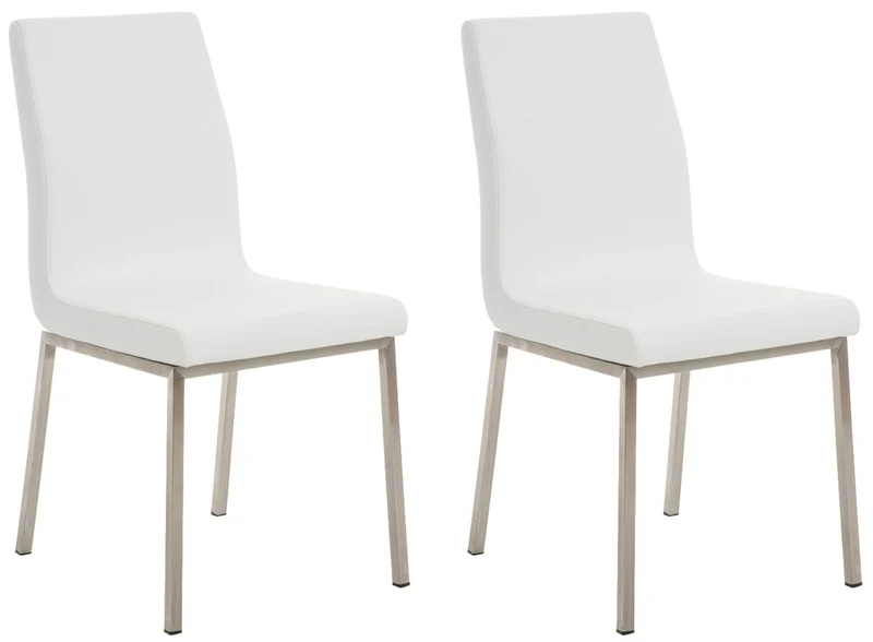 Lot de 2 chaises de salle à manger style épuré en PVC blanc et acier inoxydable 10_0001609