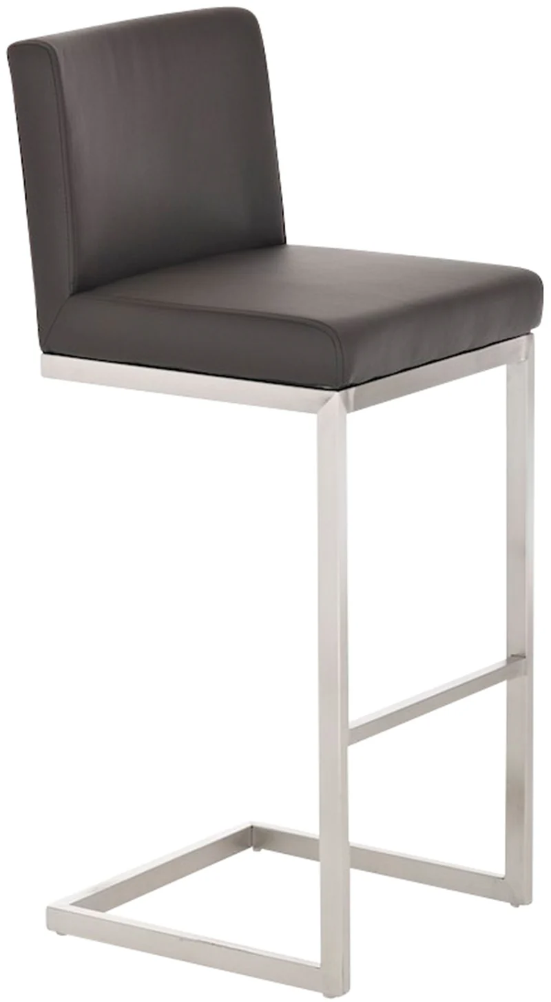 Tabouret de bar chaise haute contemporaine avec assise rembourrée PVC marron et piètement en acier inoxydable 10_0006330