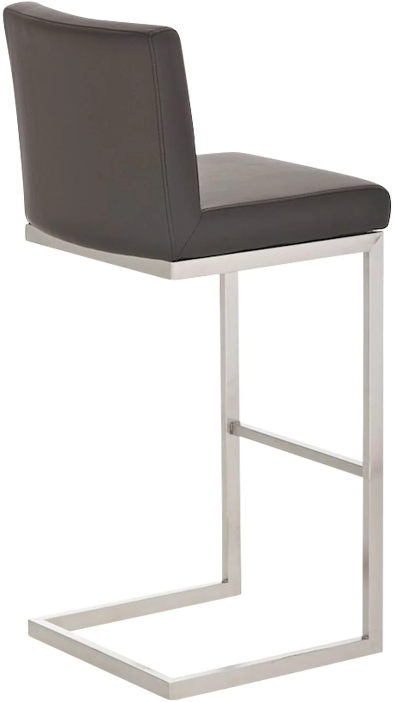 Tabouret de bar chaise haute contemporaine avec assise rembourrée PVC marron et piètement en acier inoxydable 10_0006330