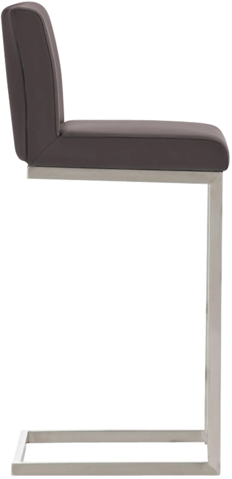 Tabouret de bar chaise haute contemporaine avec assise rembourrée PVC marron et piètement en acier inoxydable 10_0006330
