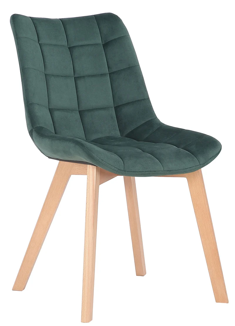 Chaise de salle à manger x1 rembourrage généreux en velours vert piètement en bois 10_0002084