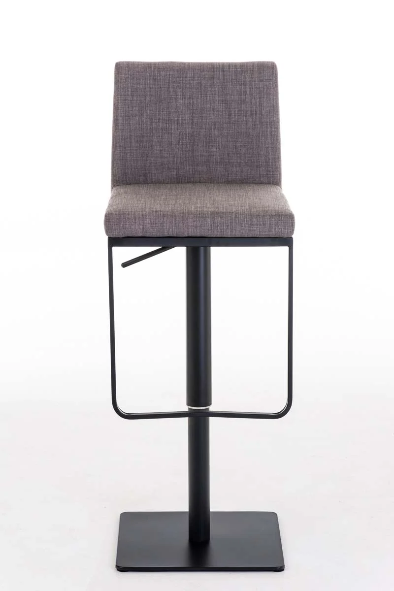 Tabouret de bar x1 avec repose-pieds plaque de base carrée en métal noir assise en tissu gris 10_0005306