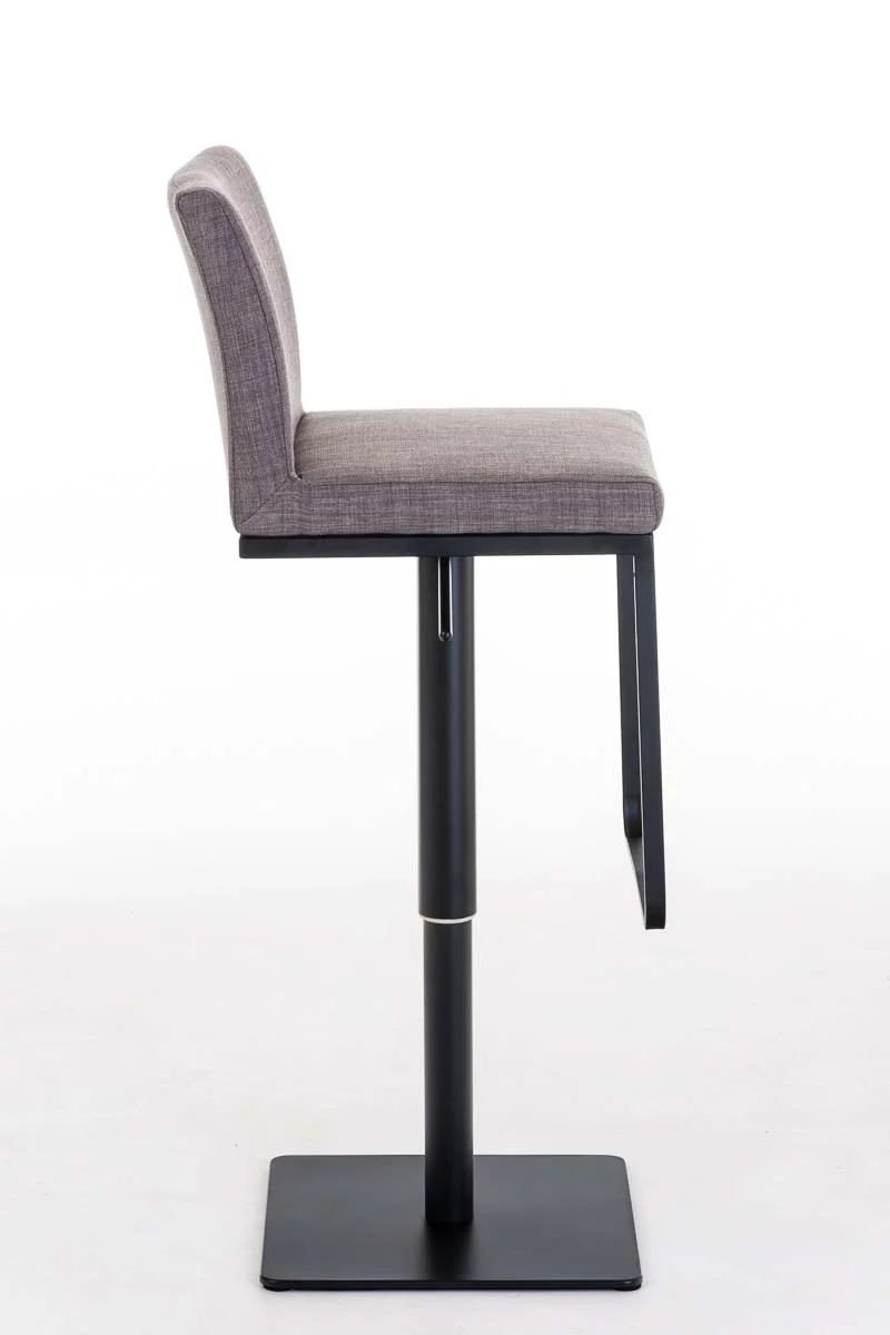 Tabouret de bar x1 avec repose-pieds plaque de base carrée en métal noir assise en tissu gris 10_0005306