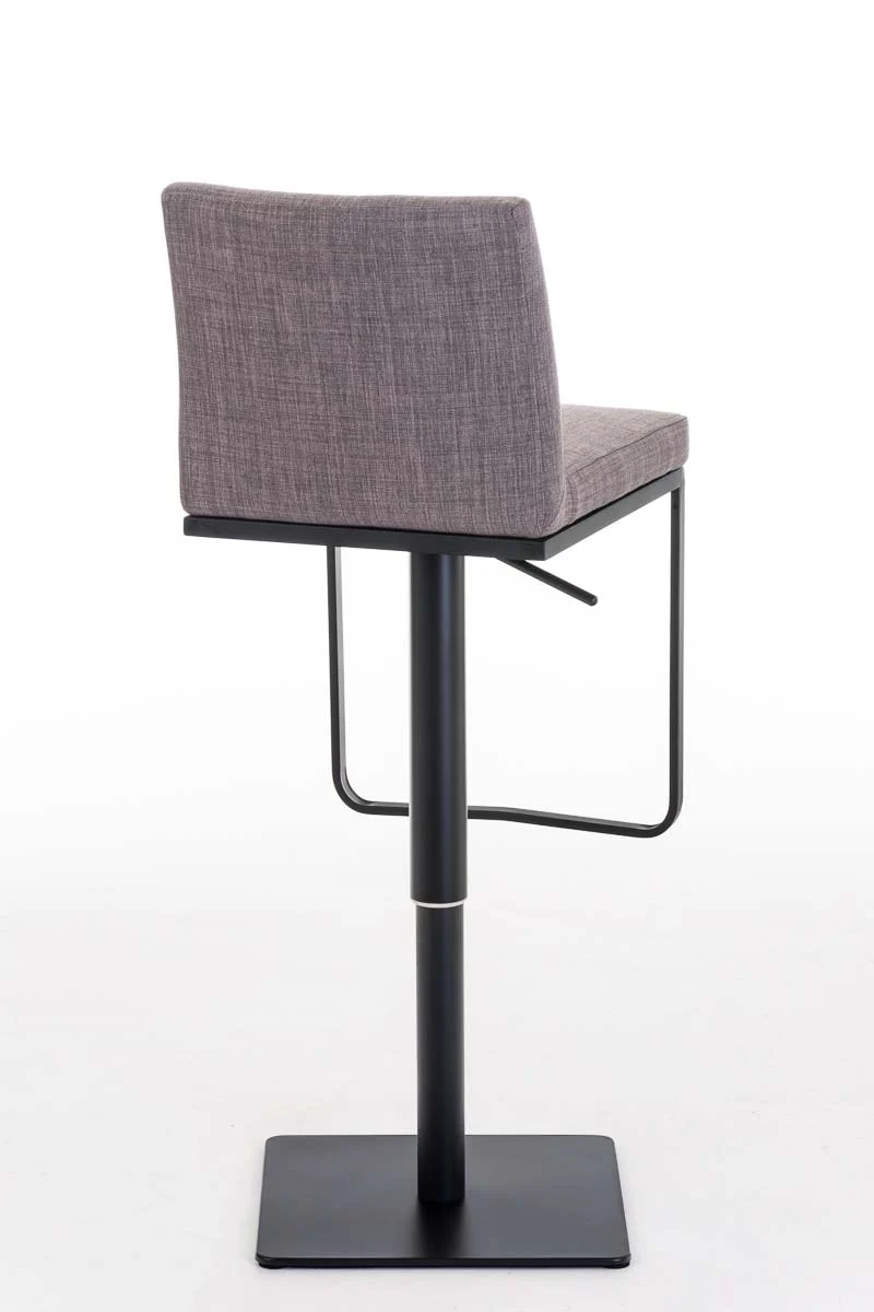 Tabouret de bar x1 avec repose-pieds plaque de base carrée en métal noir assise en tissu gris 10_0005306