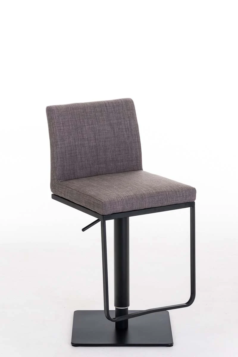 Tabouret de bar x1 avec repose-pieds plaque de base carrée en métal noir assise en tissu gris 10_0005306