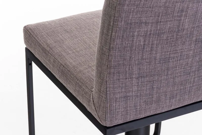 Tabouret de bar x1 avec repose-pieds plaque de base carrée en métal noir assise en tissu gris 10_0005306