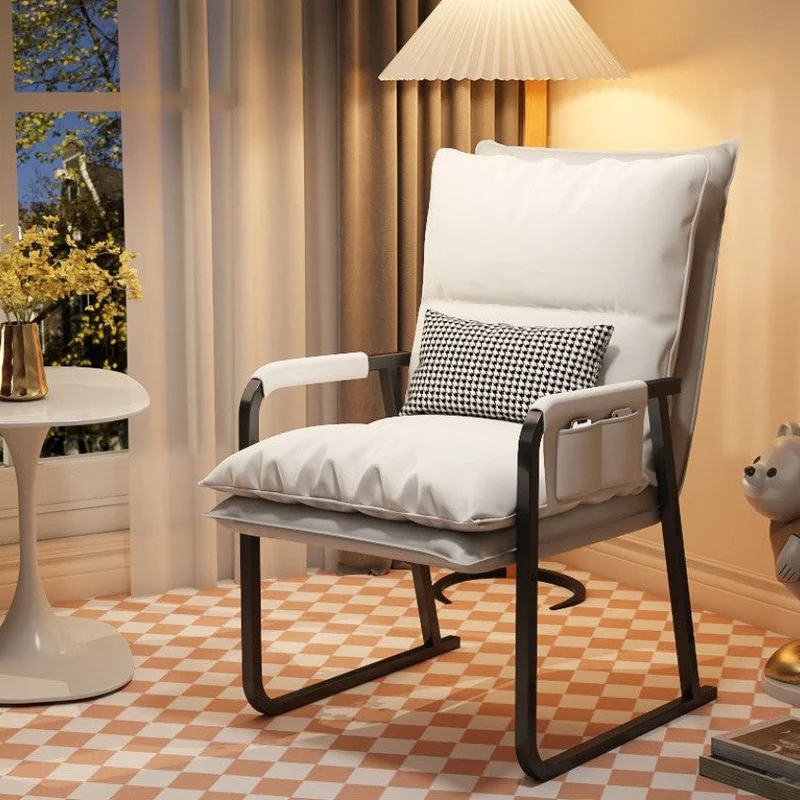 Modern Minimalist Synthetic Fabric Metal Rectangular Accent Chair With Adjustable Backrest & Armrests For Living Room