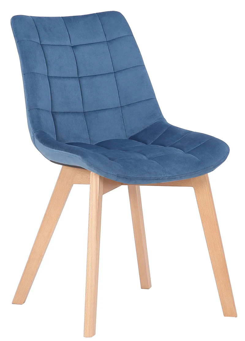 Lot de 2 chaises de salle à manger rembourrage généreux en velours bleu piètement en bois 10_0007676