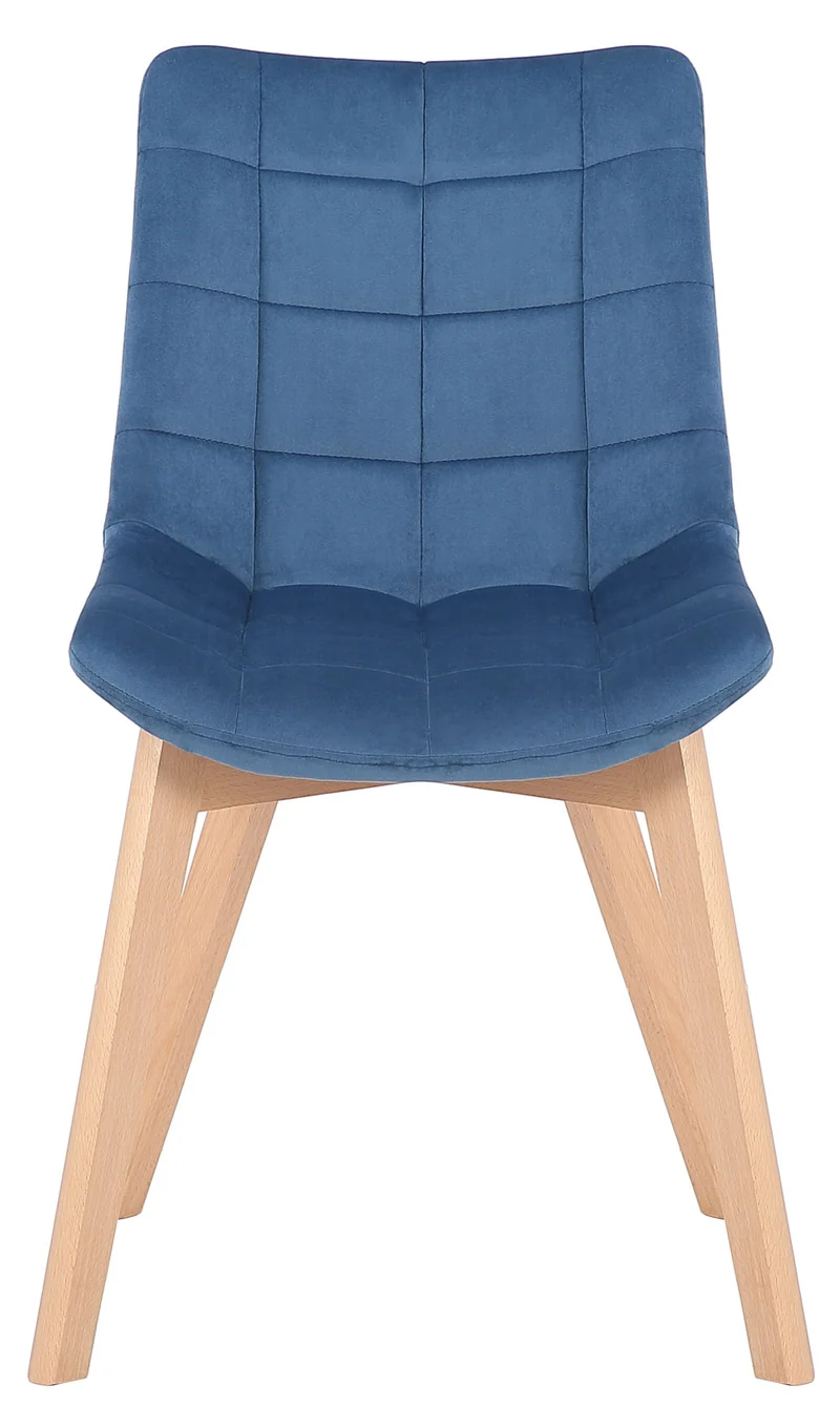 Lot de 2 chaises de salle à manger rembourrage généreux en velours bleu piètement en bois 10_0007676