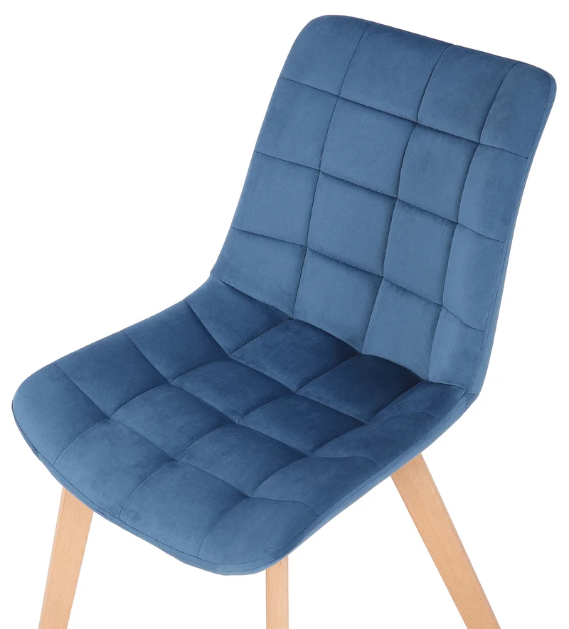 Lot de 2 chaises de salle à manger rembourrage généreux en velours bleu piètement en bois 10_0007676