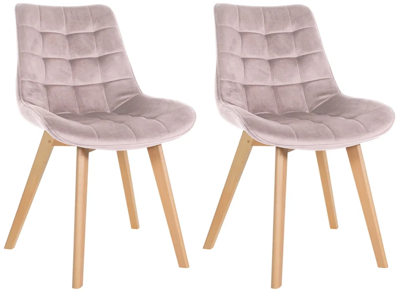 Lot de 2 chaises de salle à manger design scandinave coutures carrées en velours rose pieds en bois clair 10_0001682