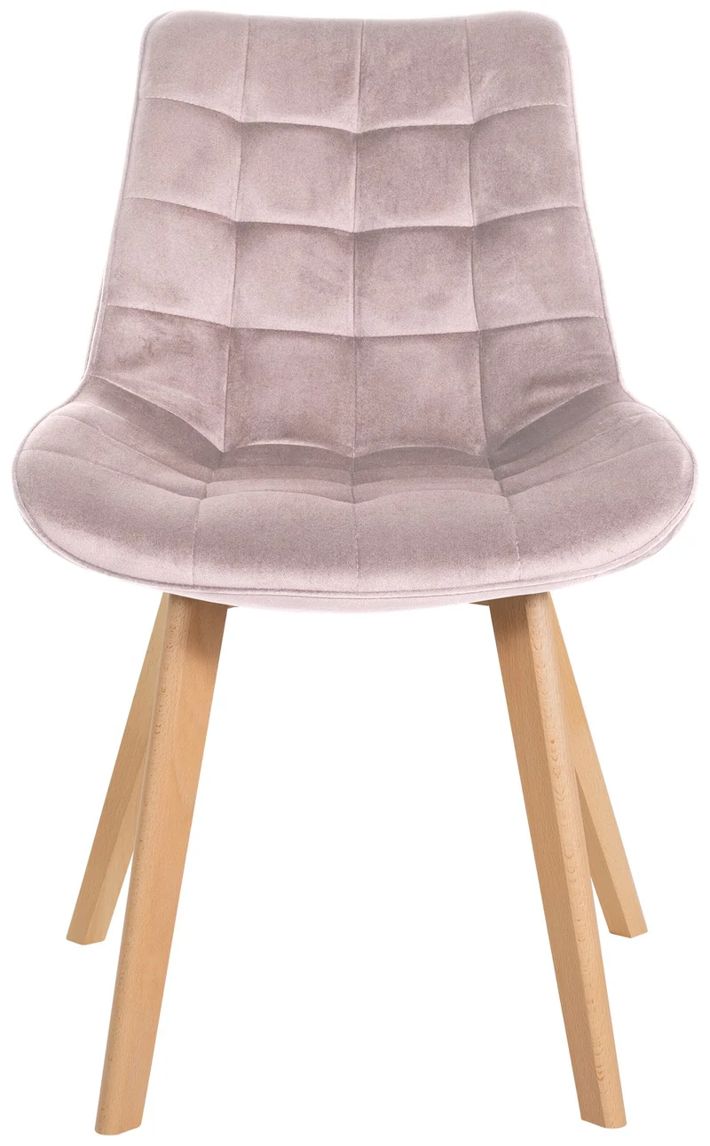 Lot de 2 chaises de salle à manger design scandinave coutures carrées en velours rose pieds en bois clair 10_0001682