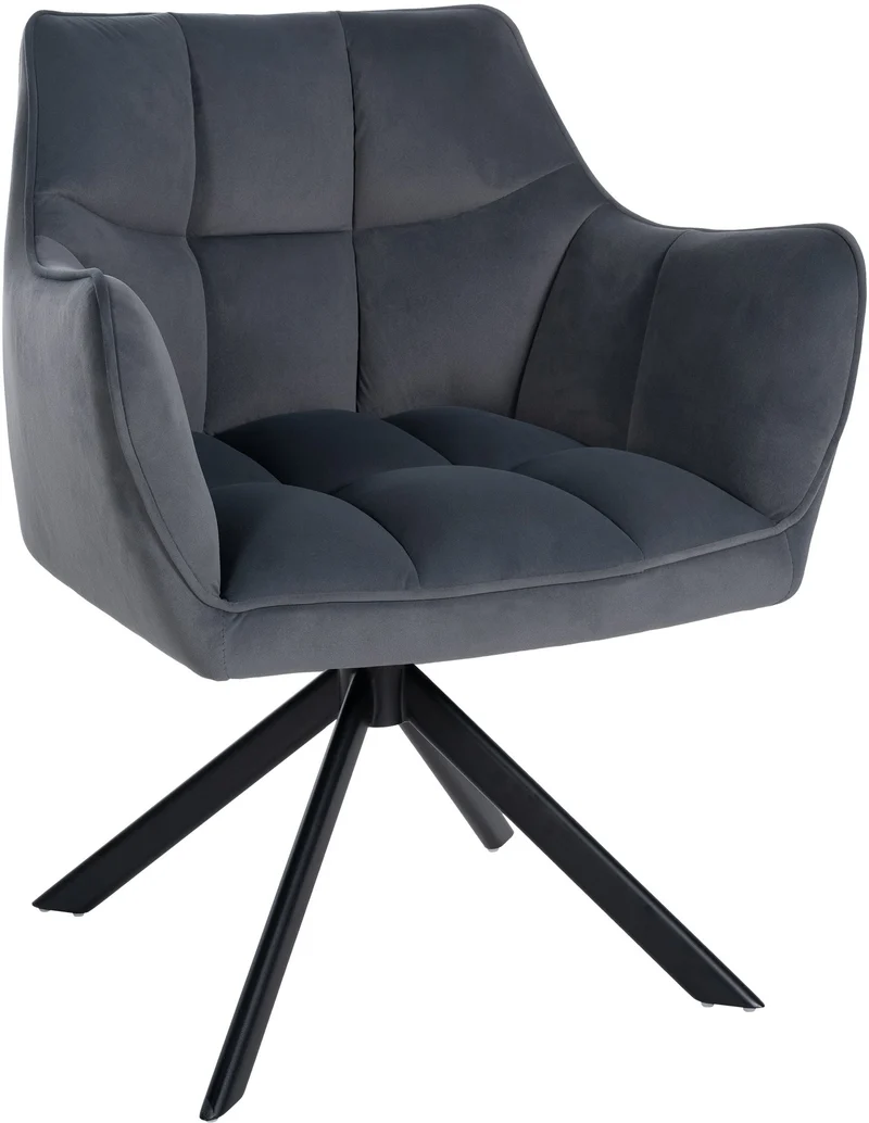 Chaise de salle à manger lounge bureau pivotante avec revêtement en velours gris foncé pieds en acier noir BUR10667