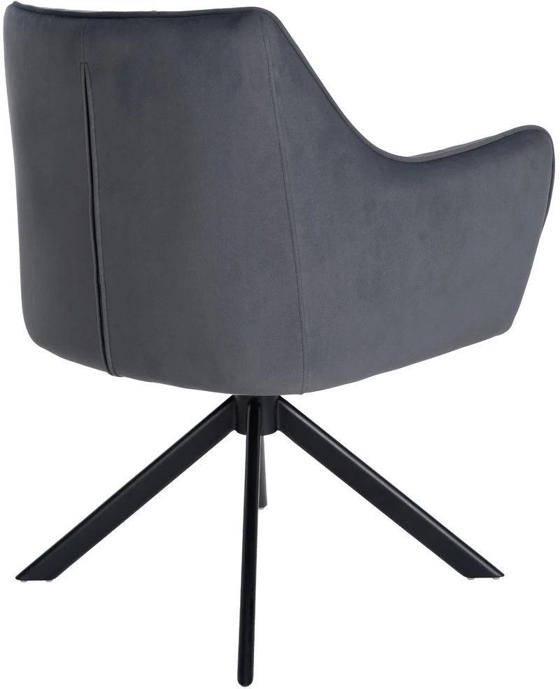 Chaise de salle à manger lounge bureau pivotante avec revêtement en velours gris foncé pieds en acier noir BUR10667