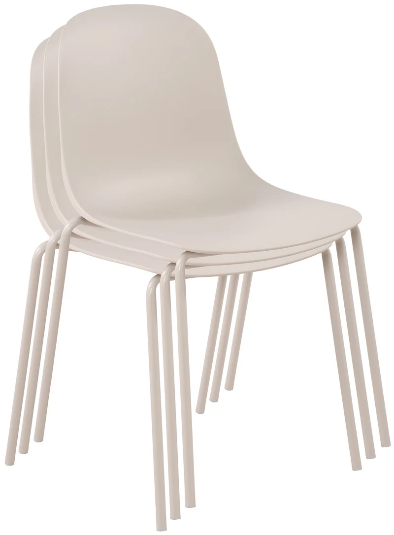Lot de 2 chaises de jardin en plastique gris clair et cadre robuste à quatre pieds en acier 10_0007329
