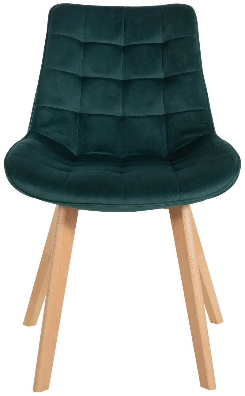 Lot de 2 chaises de salle à manger design scandinave coutures carrées en velours vert pieds en bois clair 10_0007324