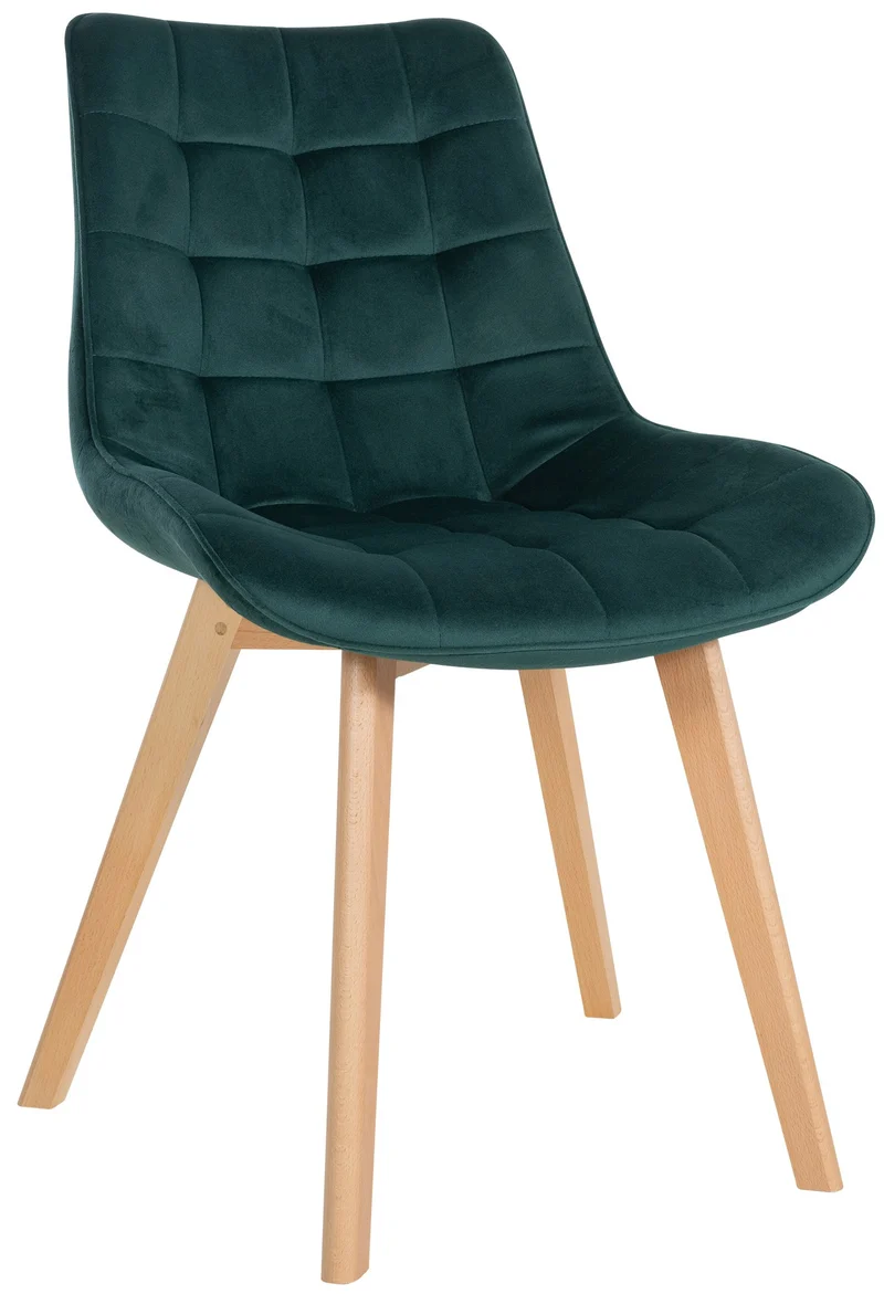 Chaise de salle à manger x1 style scandinave motif matelassé en velours vert cadre en bois 10_0007129