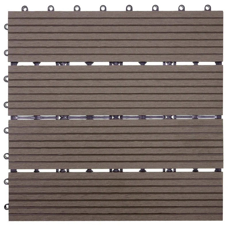 Carrelage de sol WPC balcon terrasse aspect bois 11 pièces 30x30cm 1m² décalage en teck linéaire couleur café 04_0005434