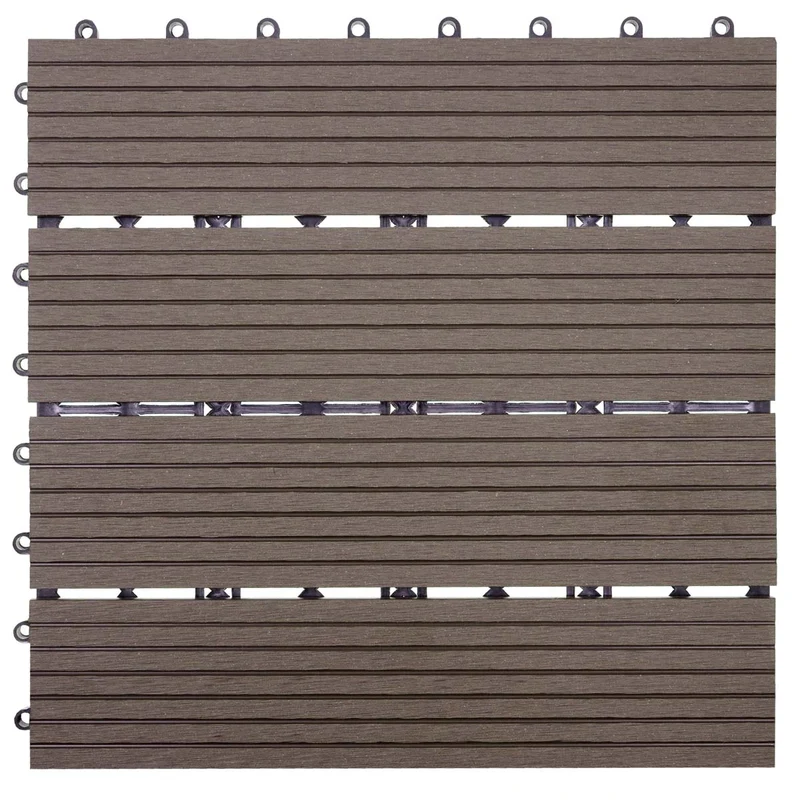 Carrelage de sol WPC balcon terrasse aspect bois 11 pièces 30x30cm 1m² décalage en teck linéaire couleur café 04_0005434