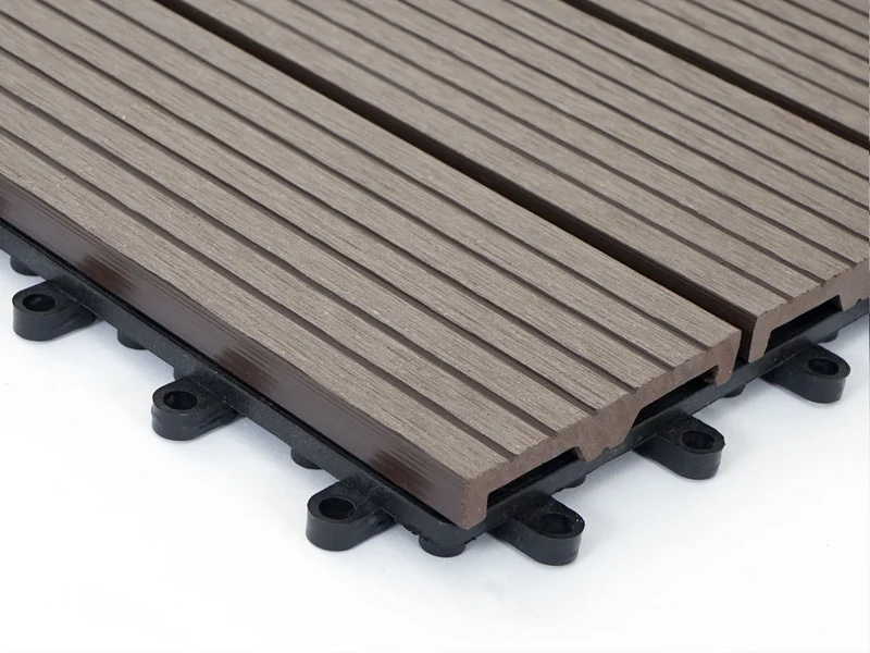 Carrelage de sol WPC balcon terrasse aspect bois 11 pièces 30x30cm 1m² décalage en teck linéaire couleur café 04_0005434