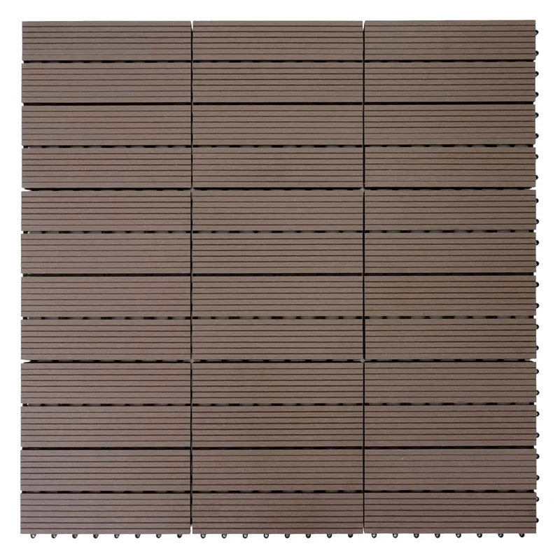 Carrelage de sol WPC balcon terrasse aspect bois 11 pièces 30x30cm 1m² décalage en teck linéaire couleur café 04_0005434