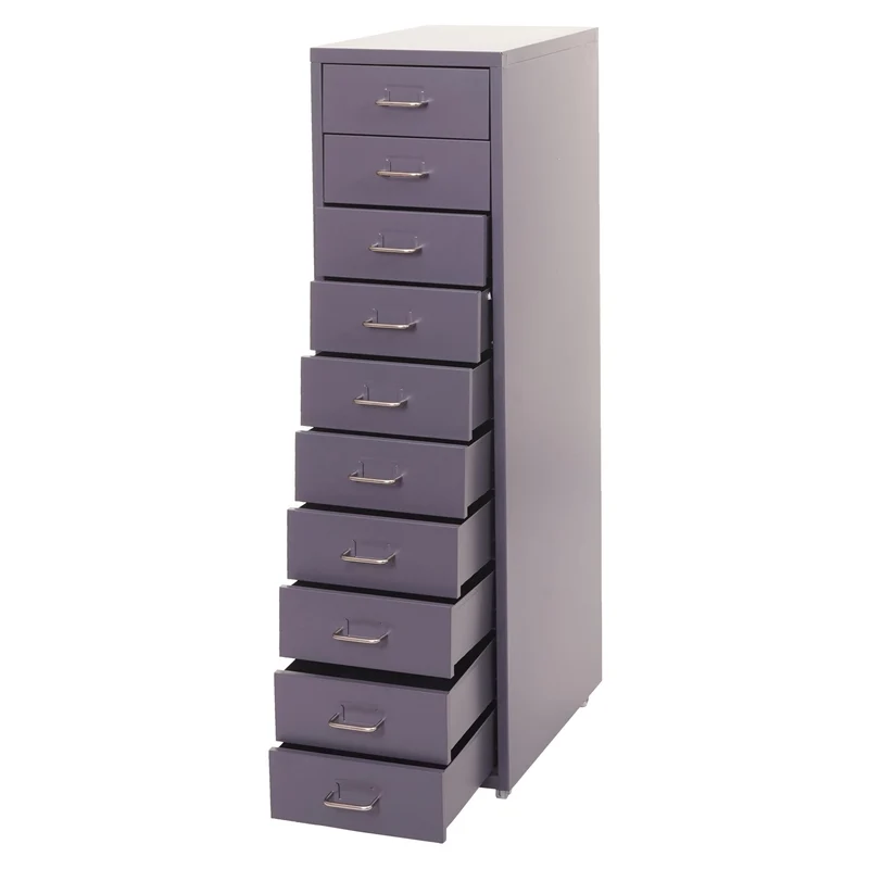 Caisson à tiroirs armoire de bureau 110 x 28 x 41 cm 10 tiroirs en acier gris foncé 04_0008256