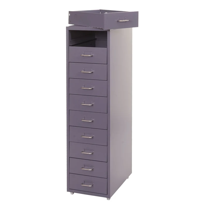 Caisson à tiroirs armoire de bureau 110 x 28 x 41 cm 10 tiroirs en acier gris foncé 04_0008256