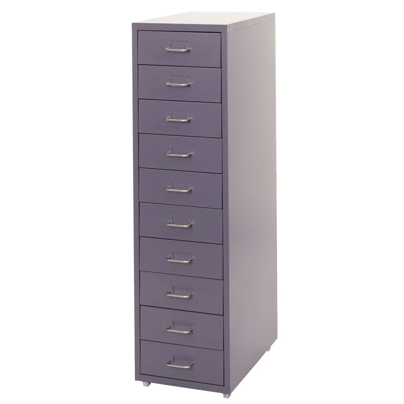 Caisson à tiroirs armoire de bureau 110 x 28 x 41 cm 10 tiroirs en acier gris foncé 04_0008256