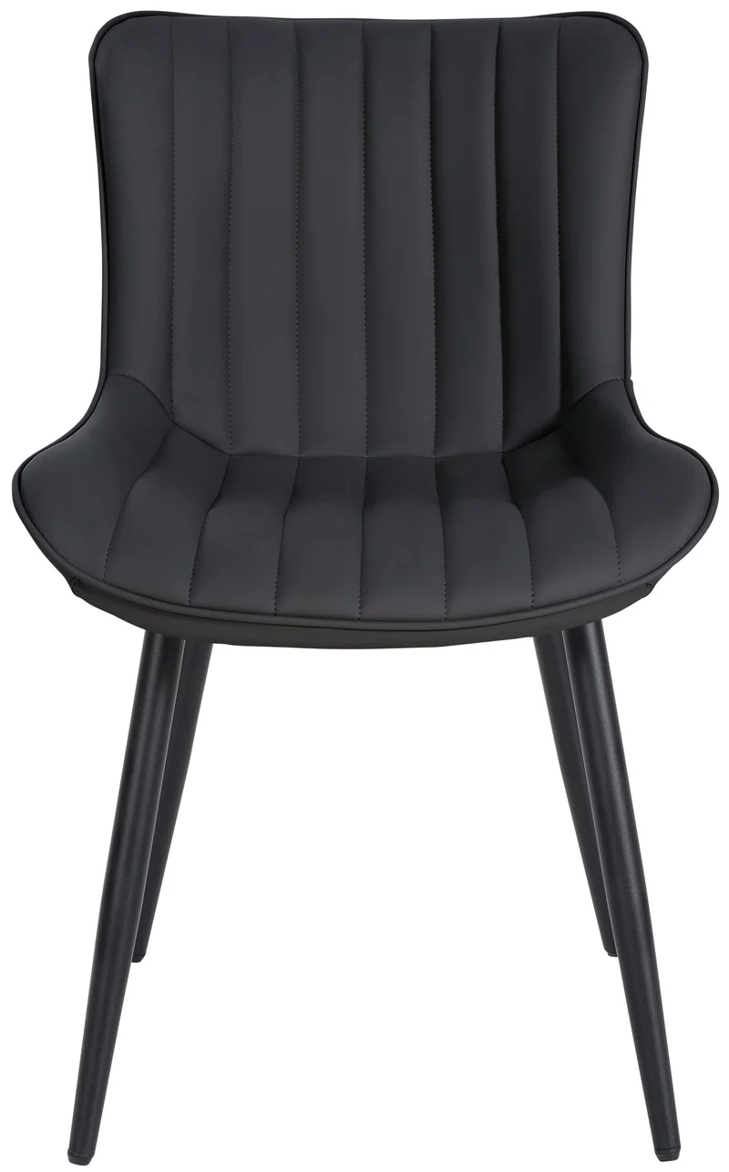 Chaise de salle à manger x1 coutures décoratives verticales avec pieds en métal noir assise en PVC noir 10_0002257