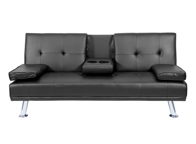 Canapé 3 places convertible avec porte-gobelets rabattables dossier réglable 166 x 97 cm similicuir noir 04_0010968