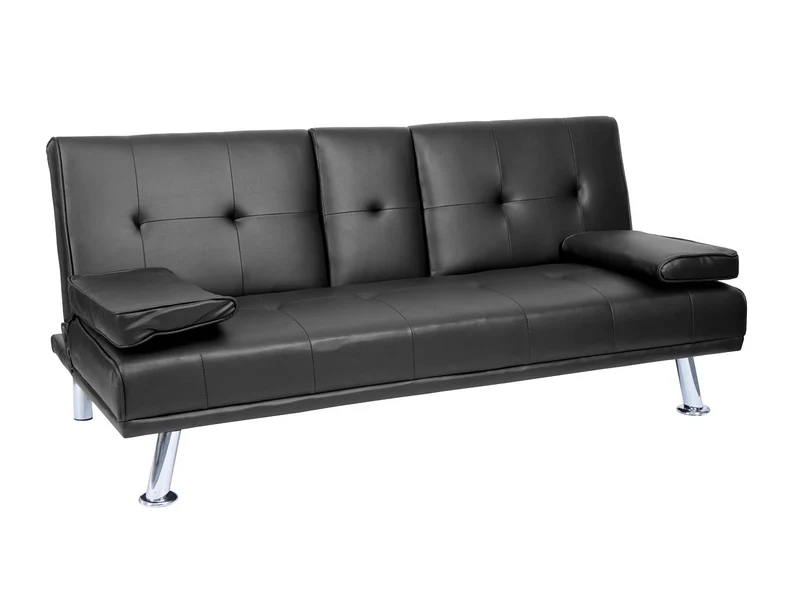 Canapé 3 places convertible avec porte-gobelets rabattables dossier réglable 166 x 97 cm similicuir noir 04_0010968
