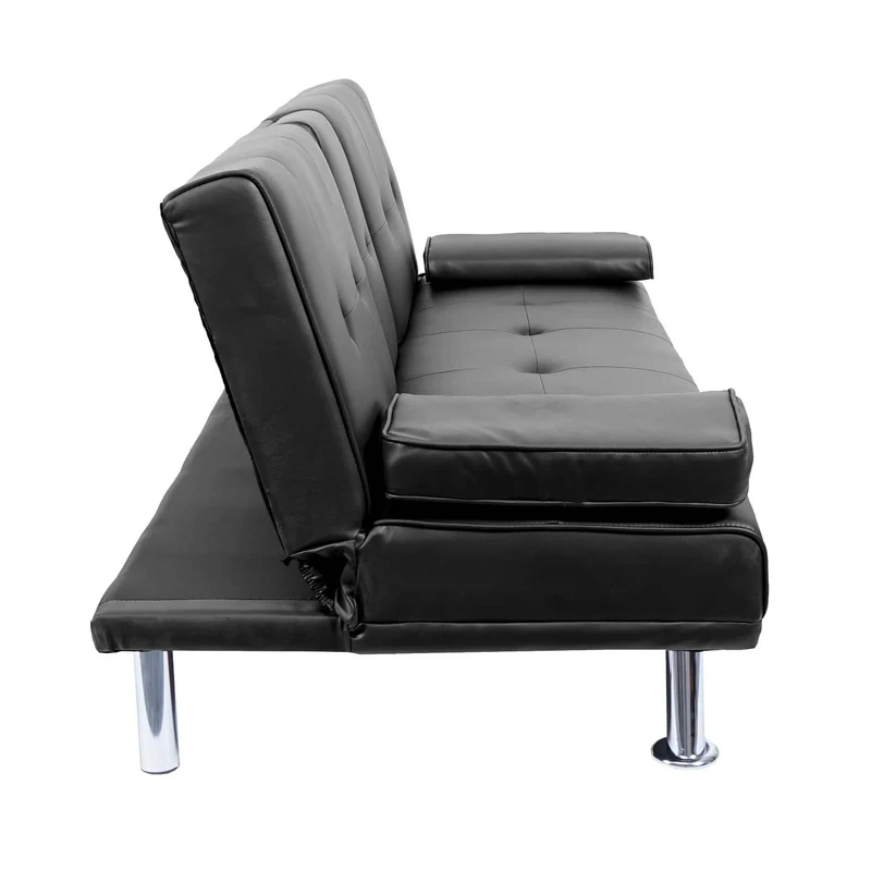 Canapé 3 places convertible avec porte-gobelets rabattables dossier réglable 166 x 97 cm similicuir noir 04_0010968