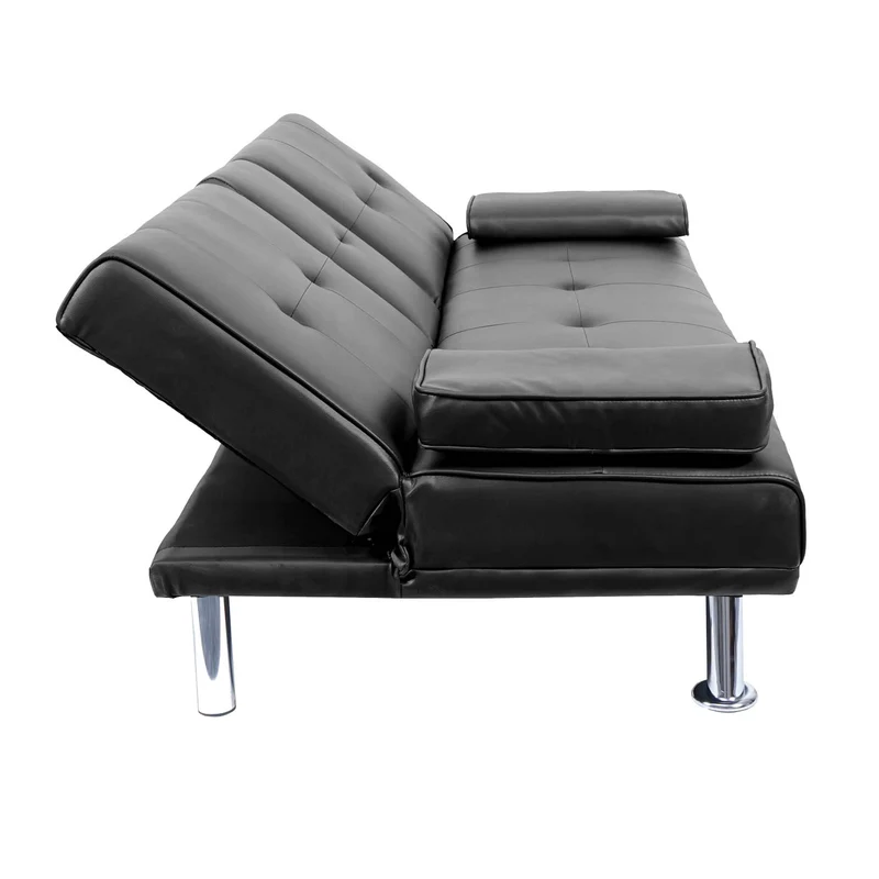 Canapé 3 places convertible avec porte-gobelets rabattables dossier réglable 166 x 97 cm similicuir noir 04_0010968