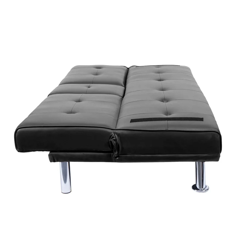 Canapé 3 places convertible avec porte-gobelets rabattables dossier réglable 166 x 97 cm similicuir noir 04_0010968