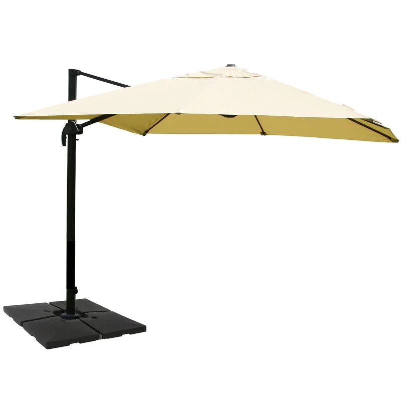 Parasol déporté 3,5 x 3,5 m Ø env. 4,95 m inclinable 5 positions et rotatif 360° avec pied modulable aluminium et polyester crème 04_0011265