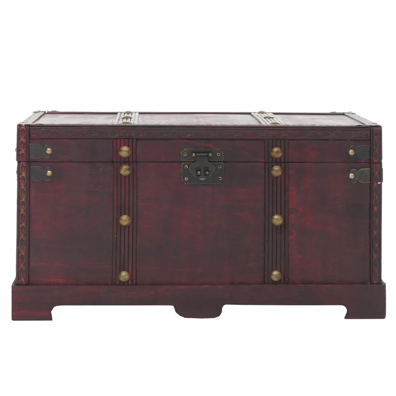 Coffre en bois style colonial malle de rangement décorative effet antique poignées latérales en métal 30 x 57 x 29 cm 04_0011467