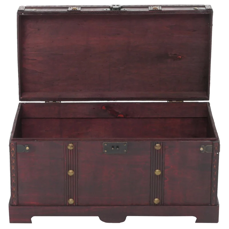 Coffre en bois style colonial malle de rangement décorative effet antique poignées latérales en métal 30 x 57 x 29 cm 04_0011467