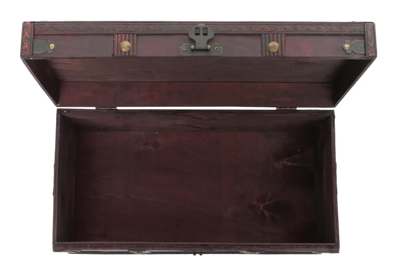 Coffre en bois style colonial malle de rangement décorative effet antique poignées latérales en métal 30 x 57 x 29 cm 04_0011467