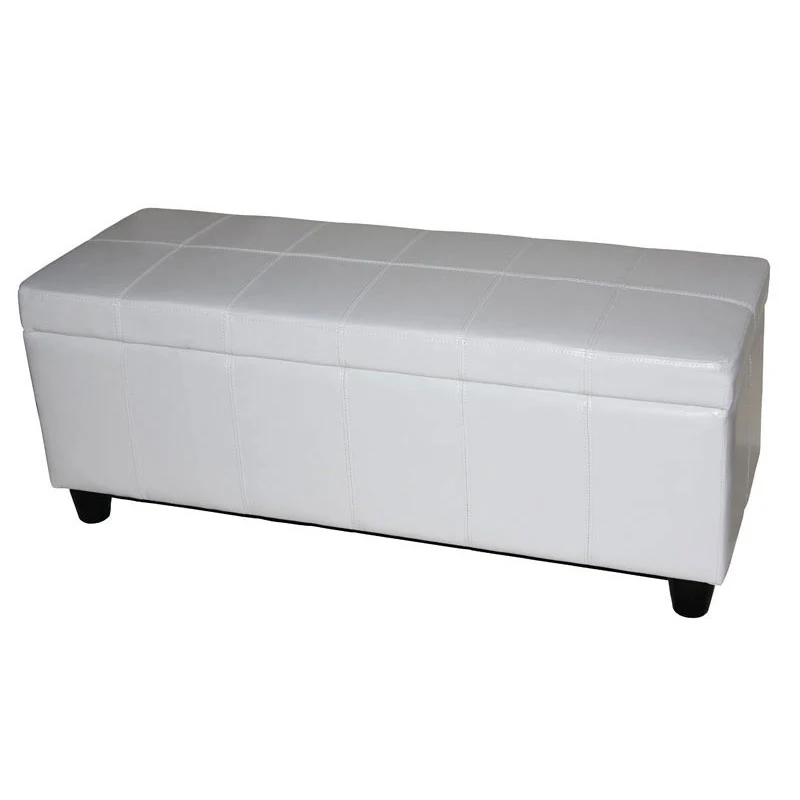 Banc coffre de rangement avec compartiment intégré et couvercle relevable 112 x 45 x 45 cm en cuir et similicuir blanc 04_0011539
