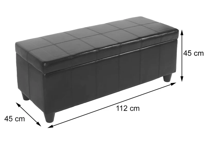 Banc coffre de rangement avec compartiment intégré et couvercle relevable 112 x 45 x 45 cm en cuir et similicuir blanc 04_0011539