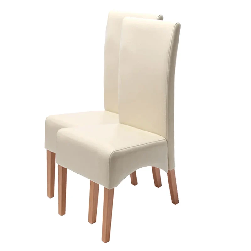 Lot de 2 chaises de salle à manger rembourrées en cuir crème avec dossier haut pieds en bois clair 04_0011603