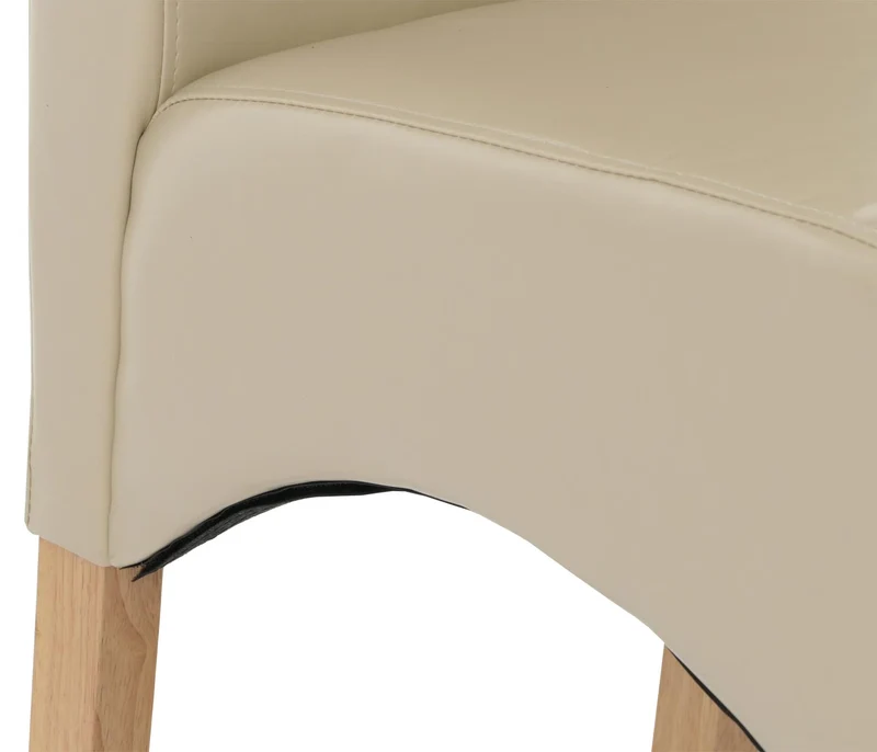 Lot de 2 chaises de salle à manger rembourrées en cuir crème avec dossier haut pieds en bois clair 04_0011603