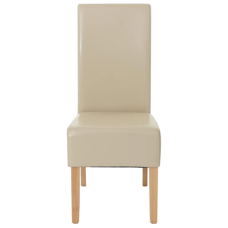 Lot de 2 chaises de salle à manger rembourrées en cuir crème avec dossier haut pieds en bois clair 04_0011603