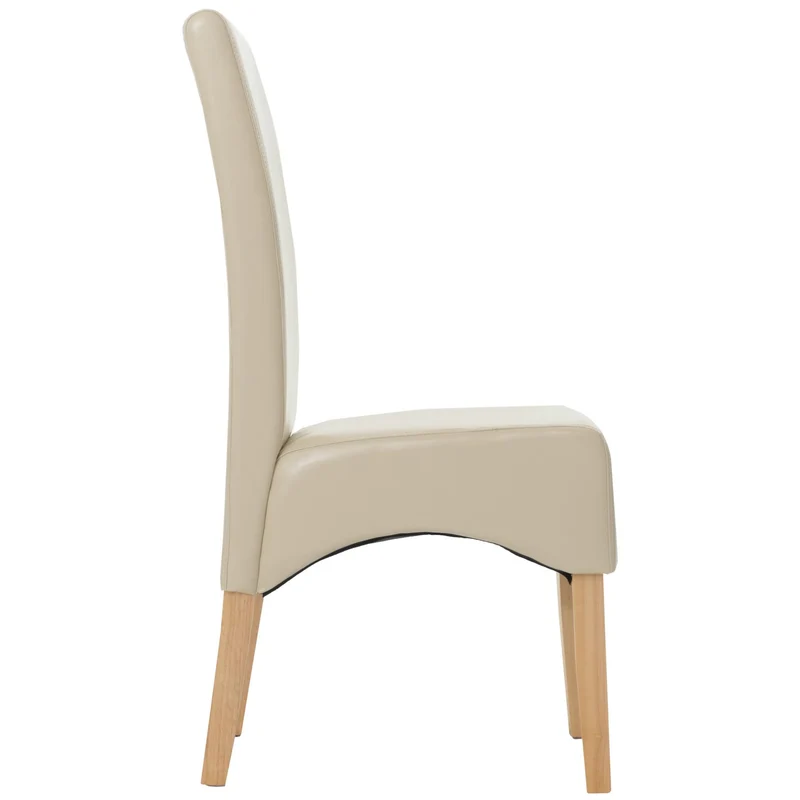 Lot de 2 chaises de salle à manger rembourrées en cuir crème avec dossier haut pieds en bois clair 04_0011603