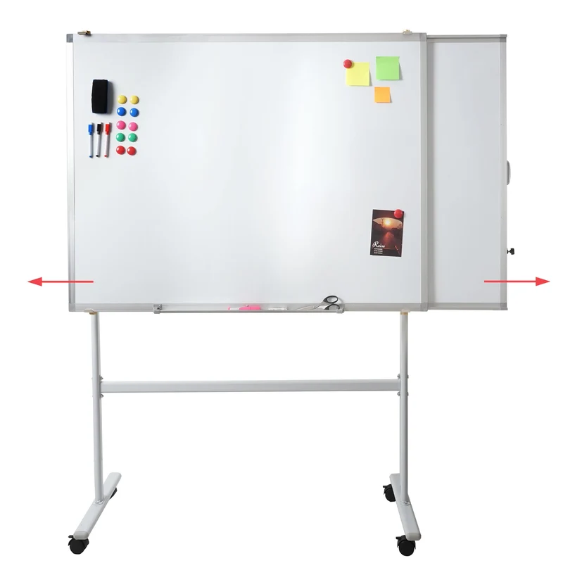 Tableau blanc mobile avec extension coulissante tableau magnétique effaçable à sec sur roulettes avec accessoires 167 x 120–186 x 57 cm 04_0008572
