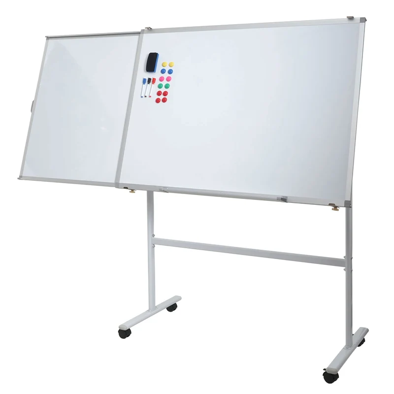 Tableau blanc mobile avec extension coulissante tableau magnétique effaçable à sec sur roulettes avec accessoires 167 x 120–186 x 57 cm 04_0008572