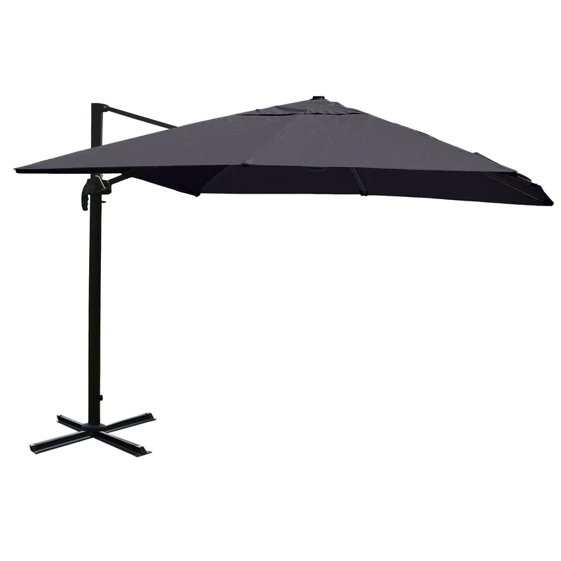 Parasol déporté rotatif 3 x 3 m Ø env. 4,3 m aluminium / acier et polyester anthracite sans pied 04_0007942